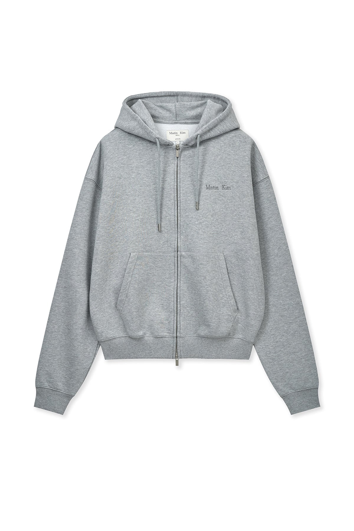 MATIN KIM - back logo essential hoody zip up in grey 1