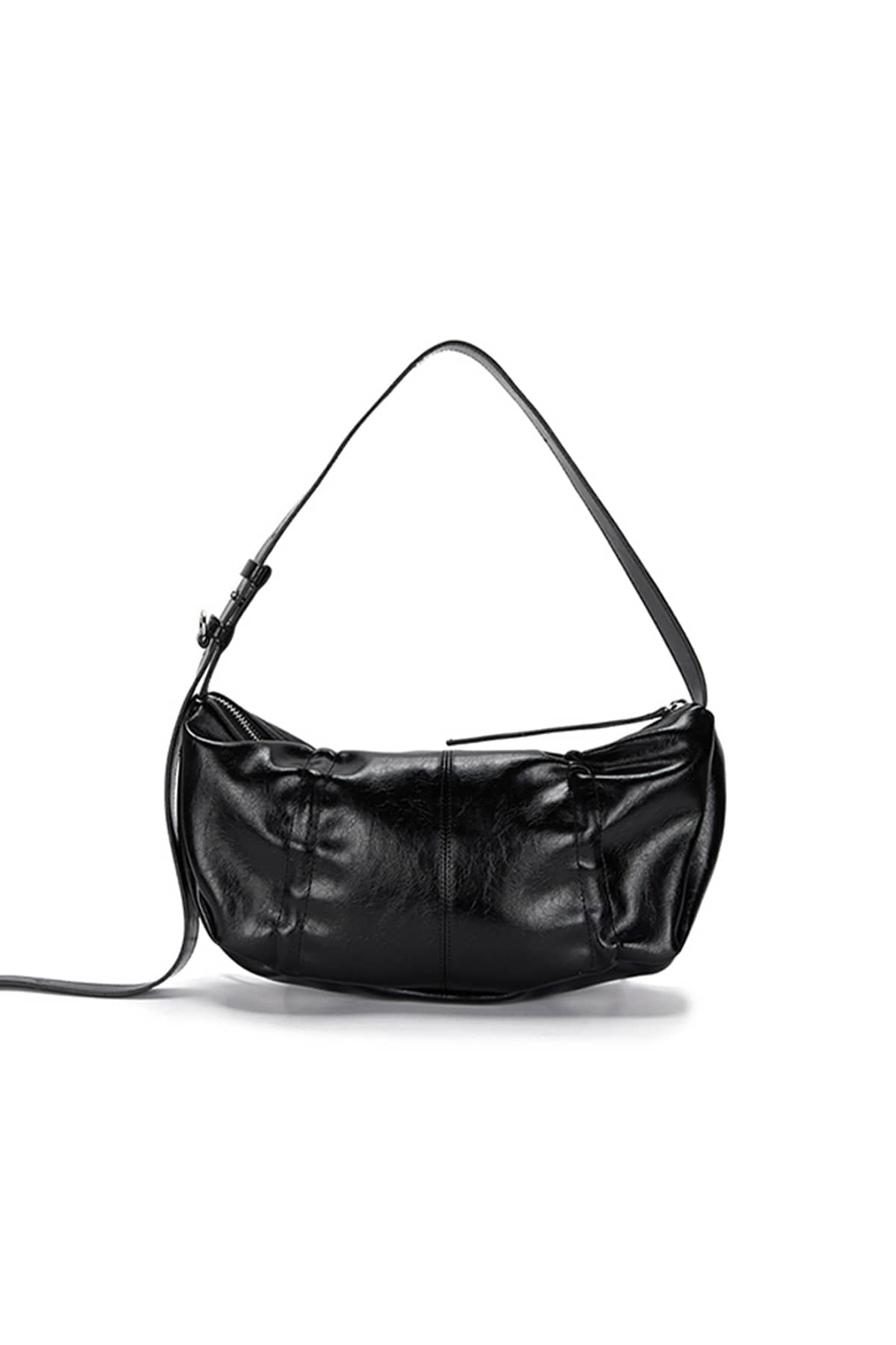 MATIN KIM - half shirring ribbon round bag in black 9