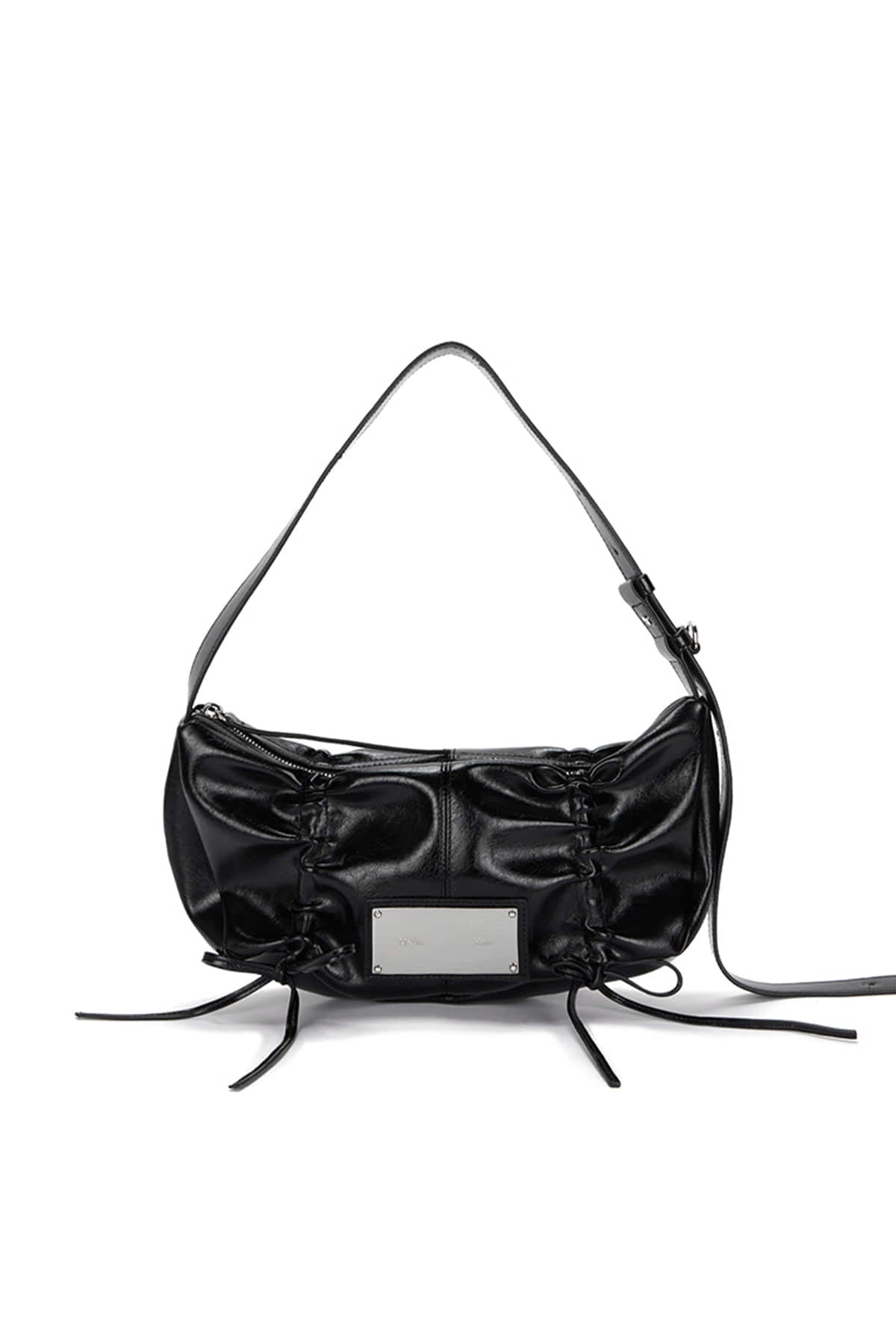 MATIN KIM - half shirring ribbon round bag in black 7