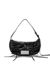 MATIN KIM - half shirring ribbon round bag in black 1