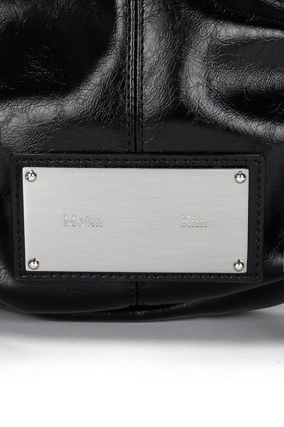 MATIN KIM - half shirring ribbon round bag in black 3