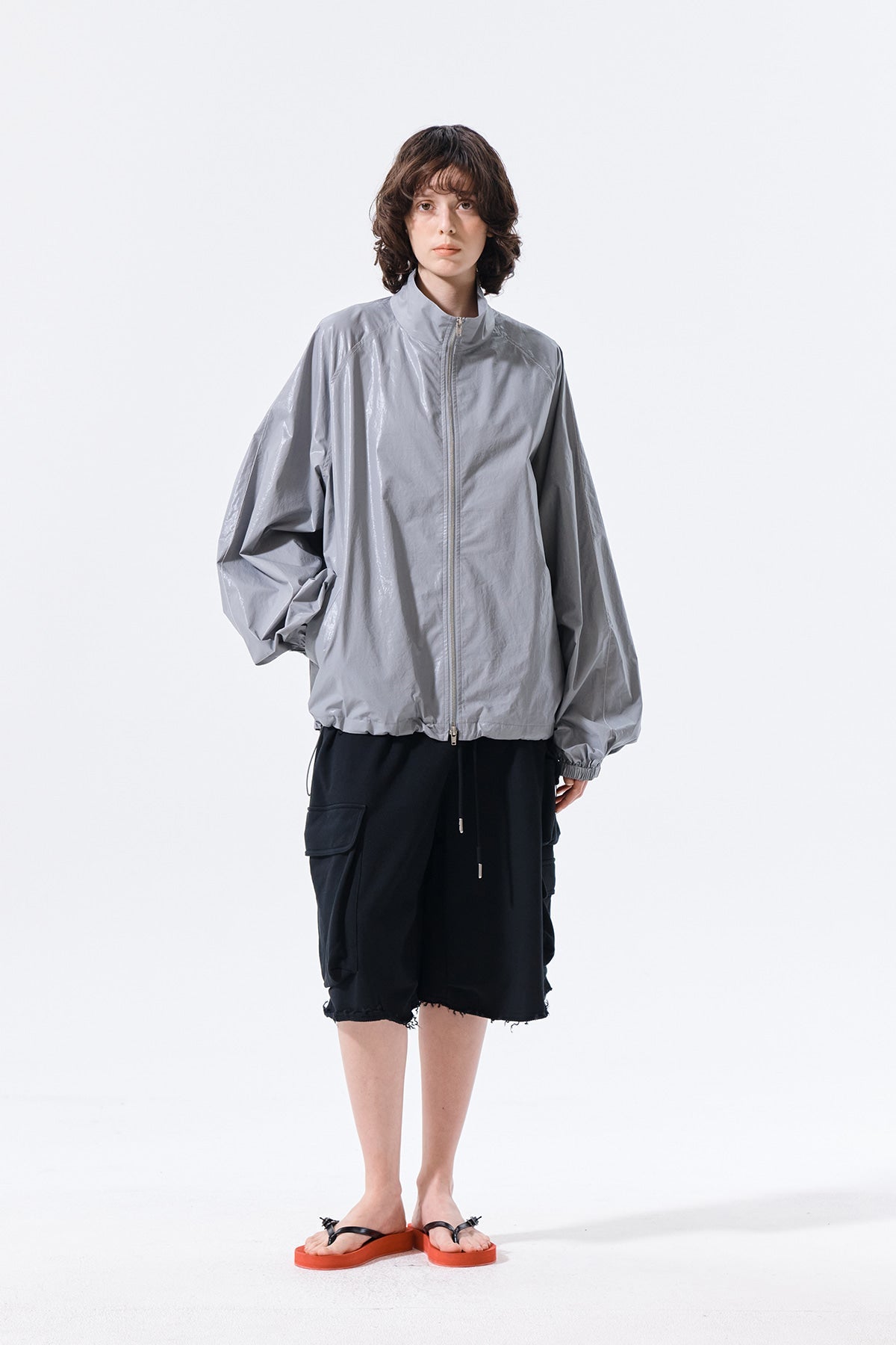 MATIN KIM - logo coating jumper in dark grey 20
