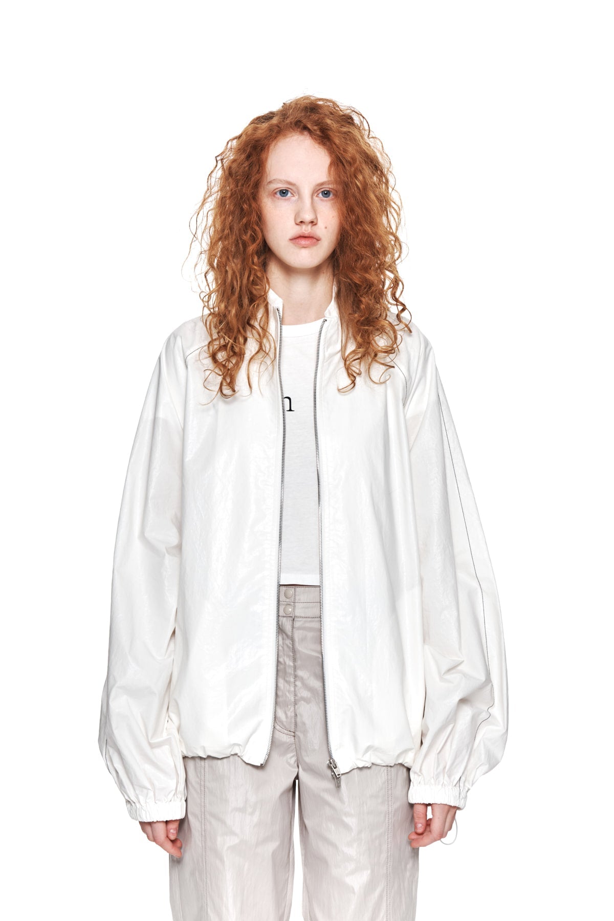 MATIN KIM - logo coating jumper in ivory 15