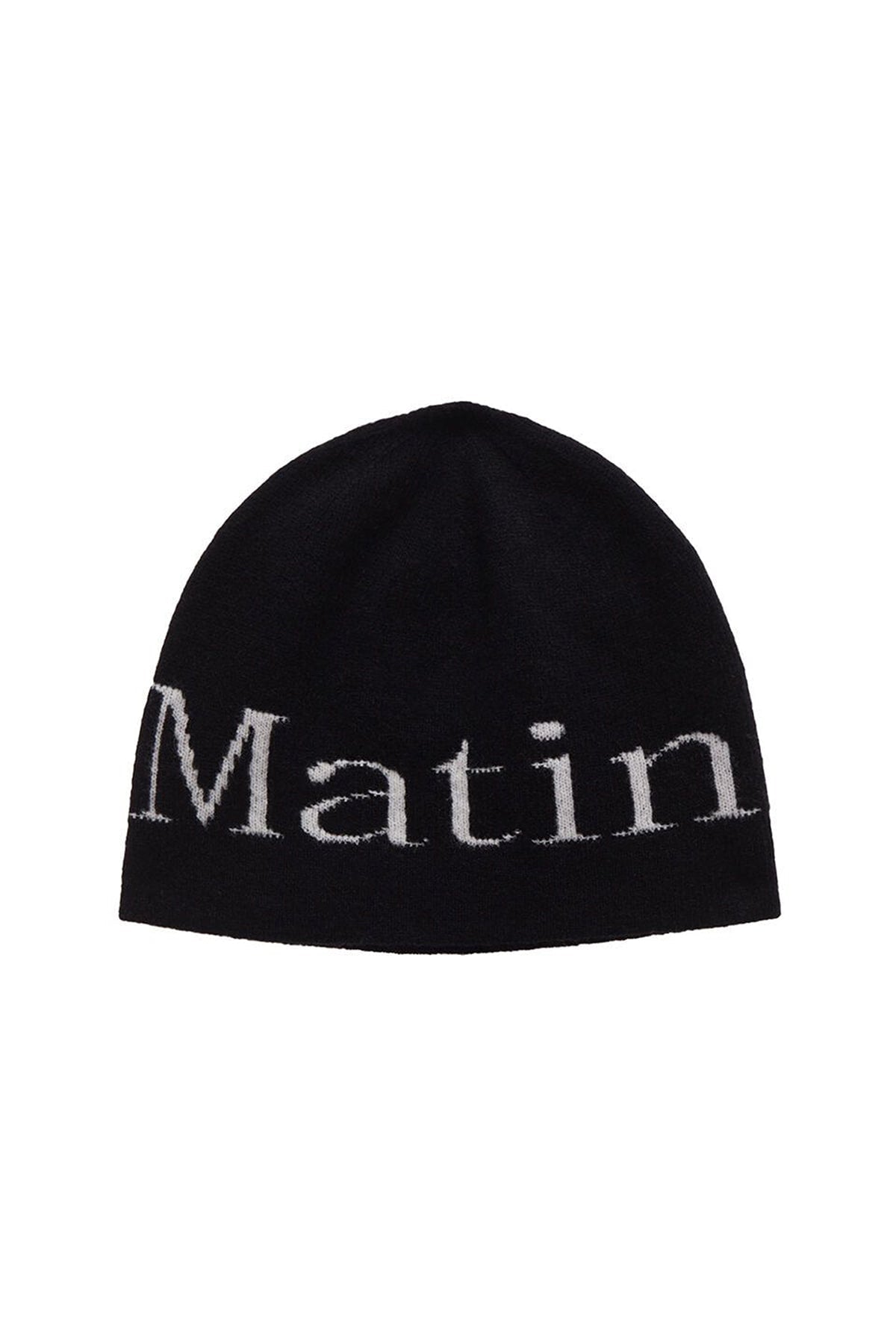 MATIN KIM - logo jacquard short beanie in black 1