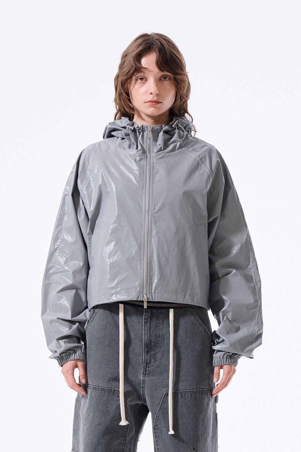 MATIN KIM - matin crop hoody coating jumper in dark grey 5