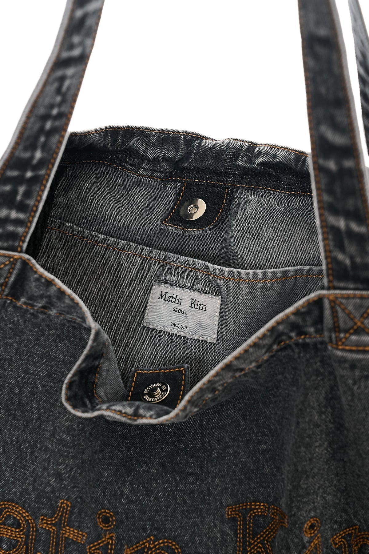MATIN KIM - matin stitch denim shoulder bag in black 11