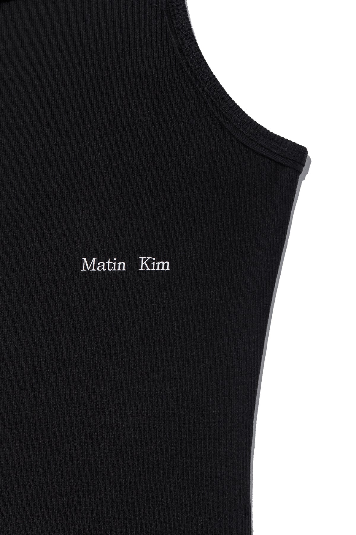 MATIN KIM - small logo pintuck sleeveless top for men in black 6