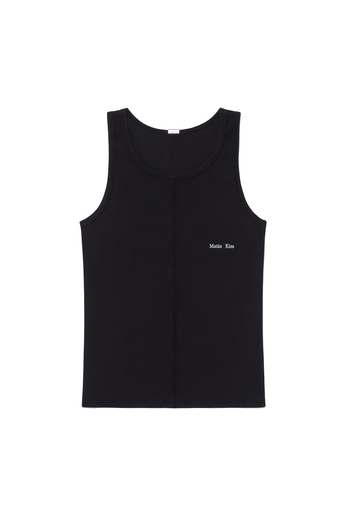 MATIN KIM - small logo pintuck sleeveless top for men in black 2