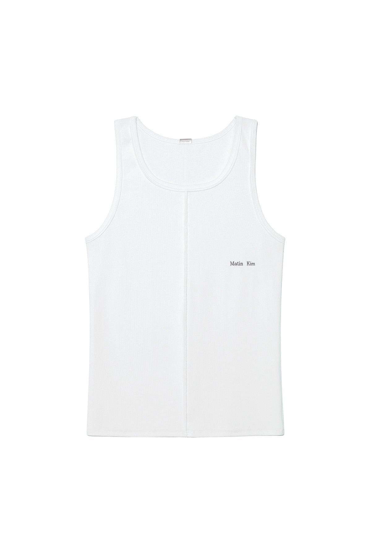 MATIN KIM - small logo pintuck sleeveless top for men in white 2