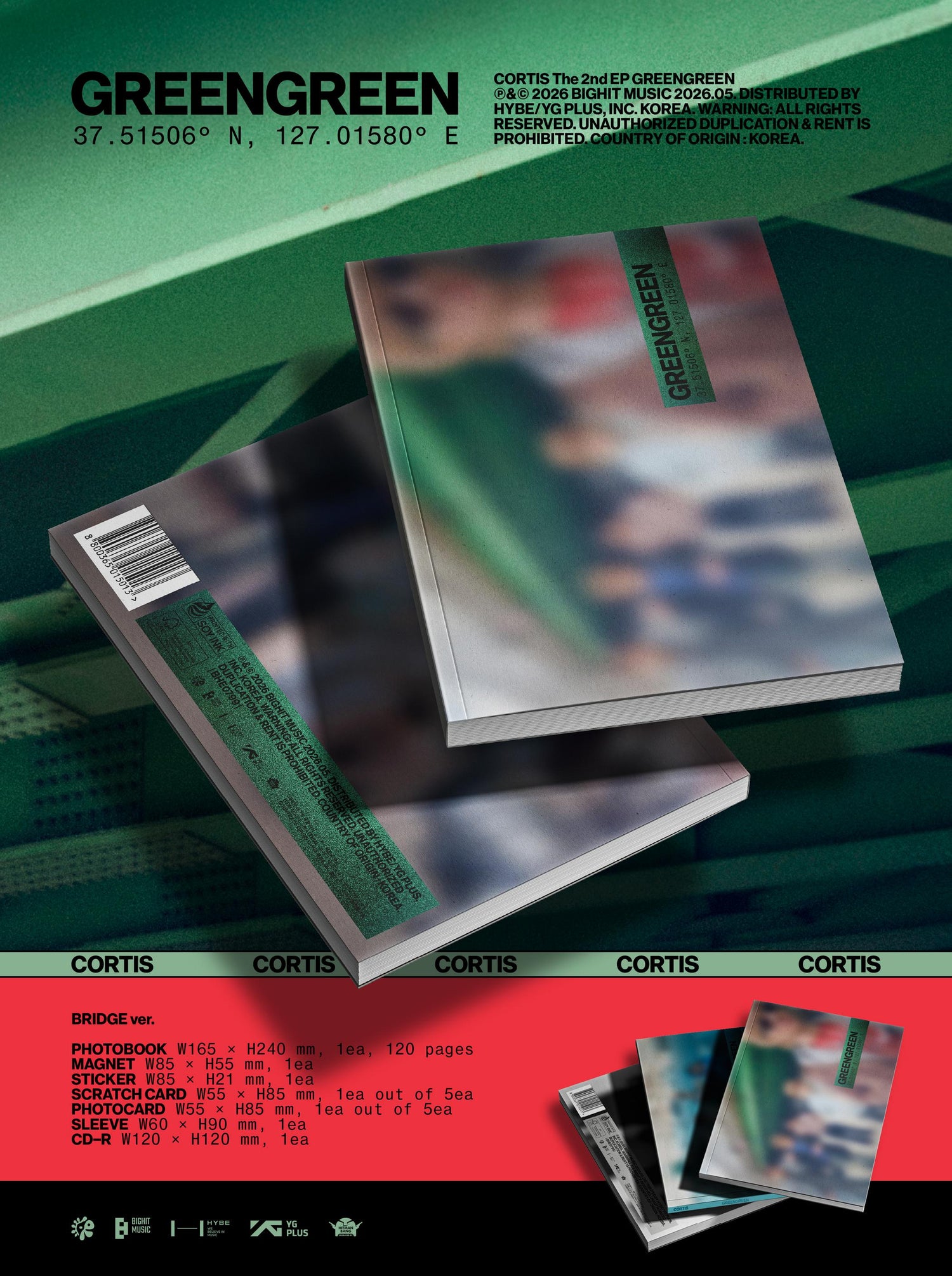 CORTIS (코르티스) The 2nd EP [GREENGREEN] [BRIDGE Ver. / STREET Ver. / STUDIO Ver. / 3 versions set].