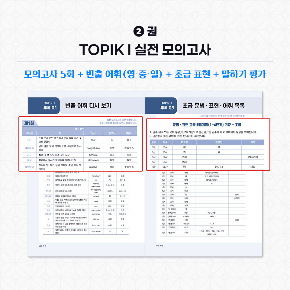 2026 TOPIK I (Test of Proficiency in Korean) Complete Preparation Set – Basic Book + Practice Mock Exams (2 Volumes)