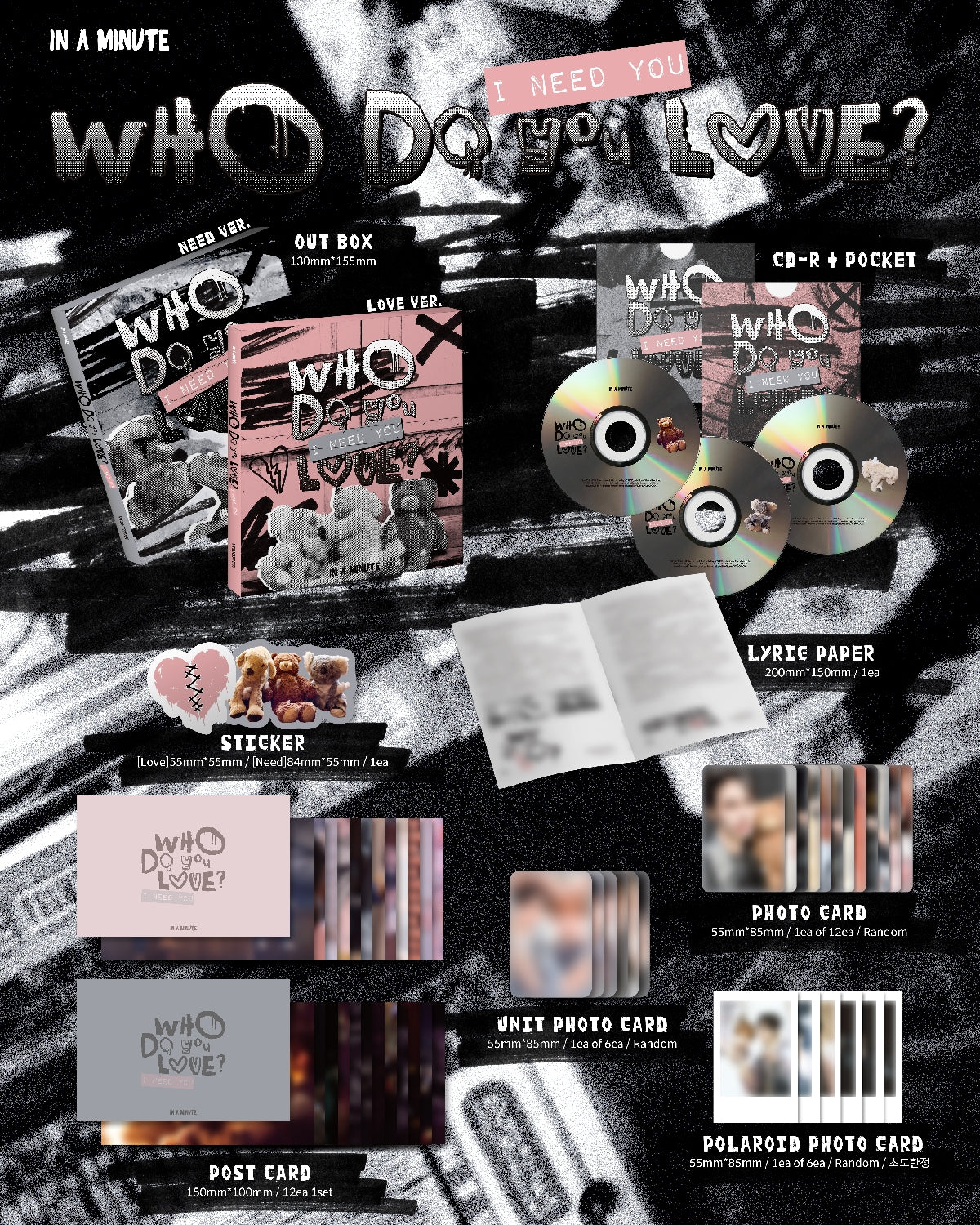 IN A MINUTE — Who Do You Love? : I Need You (CD, Random Love/Need Versions, First-press Unit Polaroid Included) image