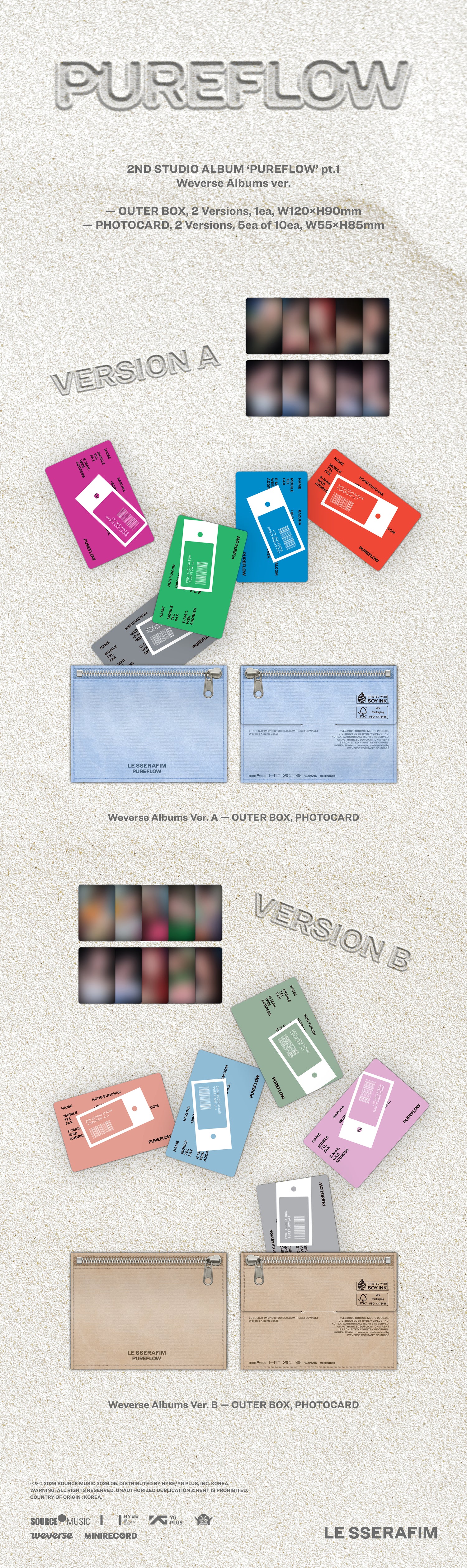 LE SSERAFIM (르세라핌) PUREFLOW pt.1 (2nd Studio Album) (Weverse Albums Ver.) package