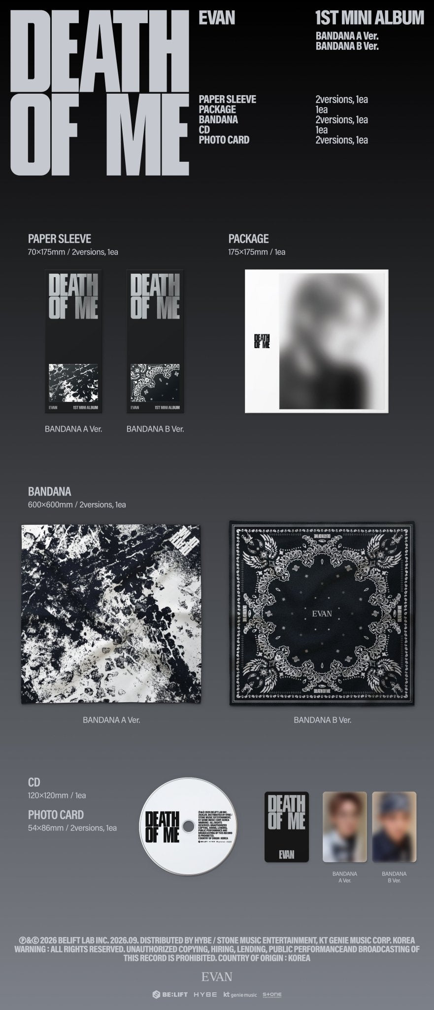 [Album]EVAN - DEATH OF ME [BANDANA A / BANDANA B Ver.] [RANDOM]-product_vendor, lowest price, EU shipping, Pre order benefit