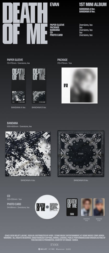 [Album]EVAN - DEATH OF ME [BANDANA A / BANDANA B Ver.] [RANDOM]-product_vendor, lowest price, EU shipping, Pre order benefit