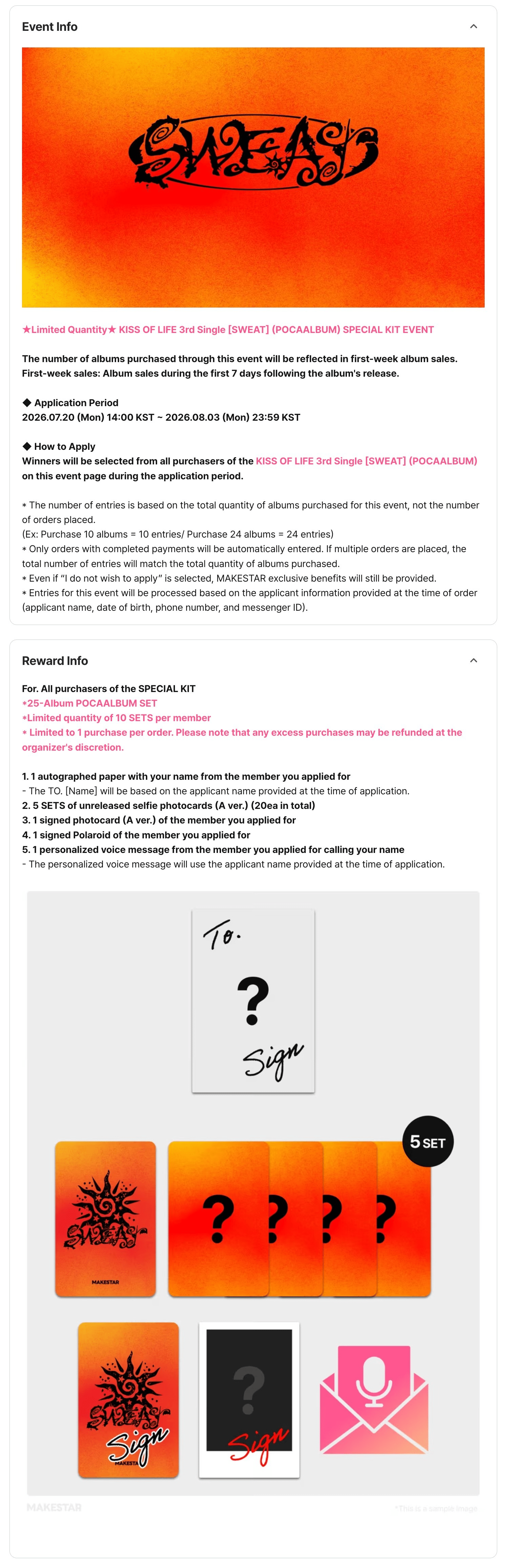 [Album][MAKESTAR] KISS OF LIFE - SWEAT (3rd Single, Limited Stocks) [POCAALBUM Ver.] [25EA]-product_vendor,MAKESTAR lowest price, EU shipping, Pre order benefit