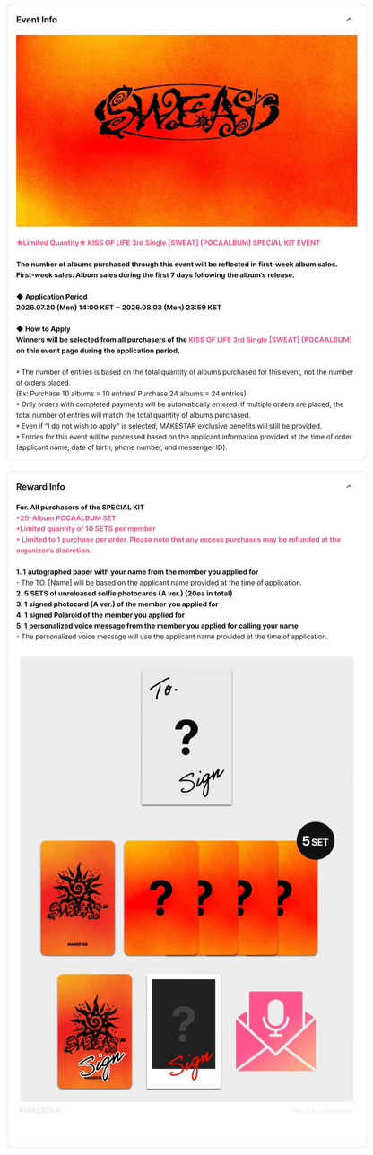 [Album][MAKESTAR] KISS OF LIFE - SWEAT (3rd Single, Limited Stocks) [POCAALBUM Ver.] [25EA]-product_vendor,MAKESTAR lowest price, EU shipping, Pre order benefit