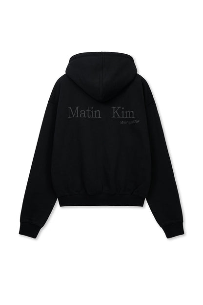 MATIN KIM - back logo essential hoody zip up in black 3