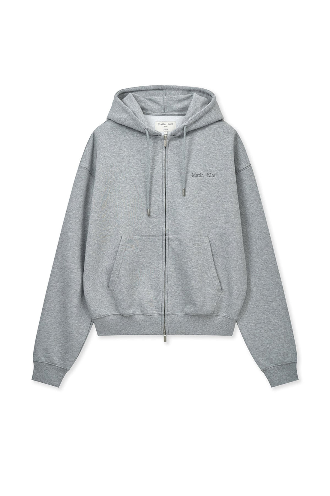 MATIN KIM - back logo essential hoody zip up in grey 2