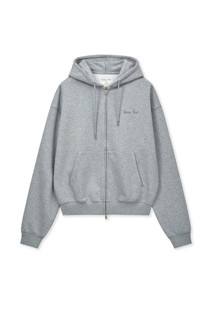 MATIN KIM - back logo essential hoody zip up in grey 1