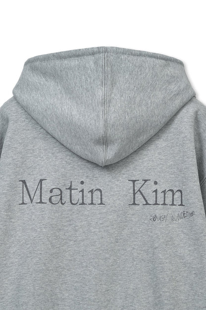 MATIN KIM - back logo essential hoody zip up in grey 7