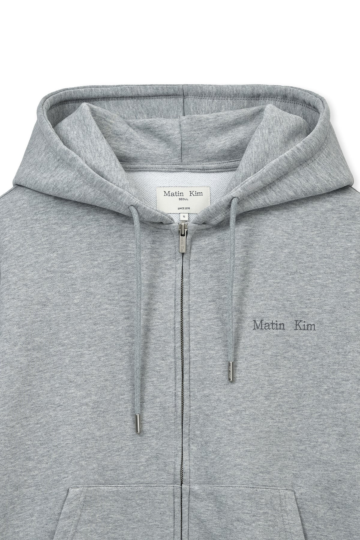 MATIN KIM - back logo essential hoody zip up in grey 5