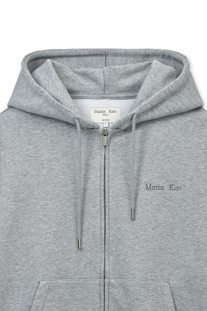 MATIN KIM - back logo essential hoody zip up in grey 5