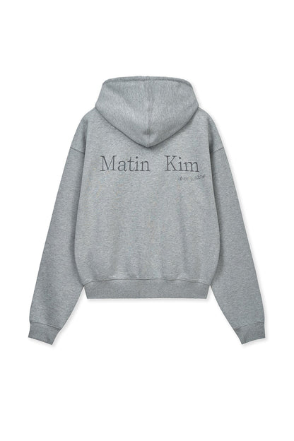 MATIN KIM - back logo essential hoody zip up in grey 4