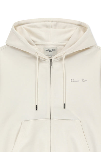 MATIN KIM - back logo essential hoody zip up in ivory 5