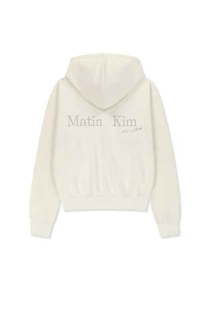 MATIN KIM - back logo essential hoody zip up in ivory 3