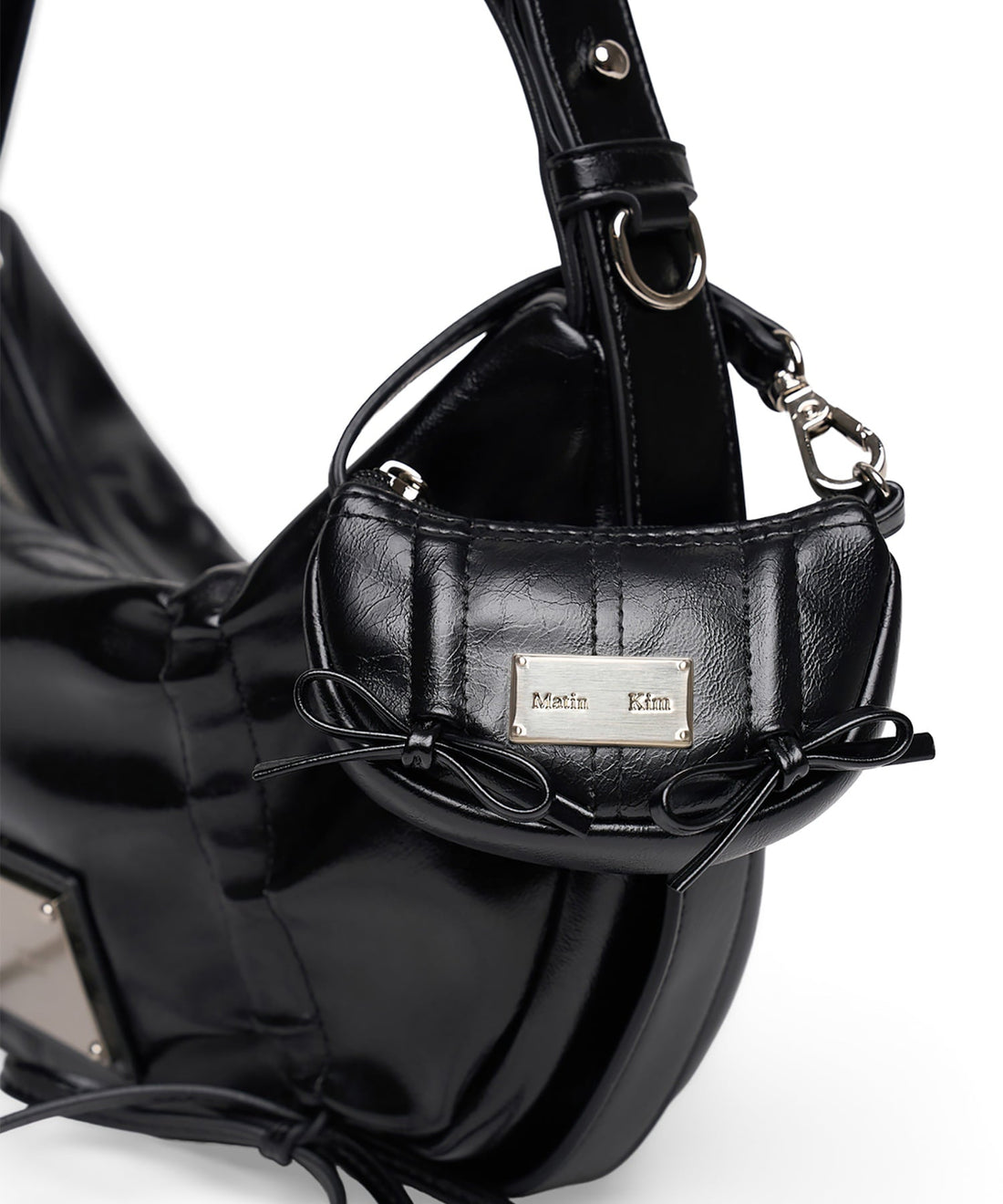 MATIN KIM - half shirring ribbon charm in black 1