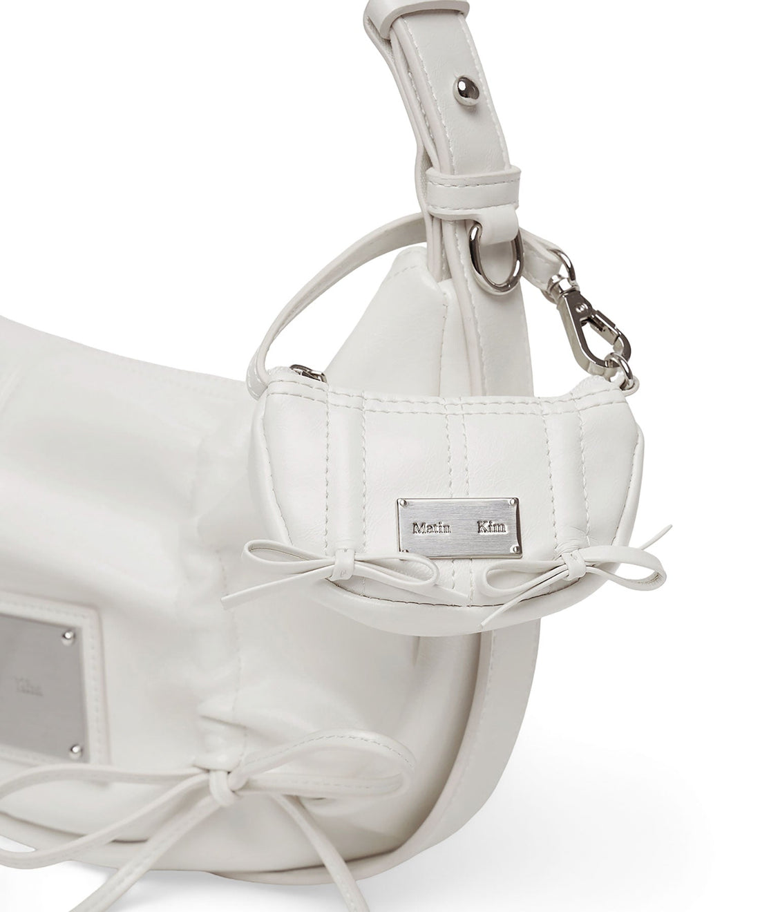 MATIN KIM - half shirring ribbon charm in ivory 1