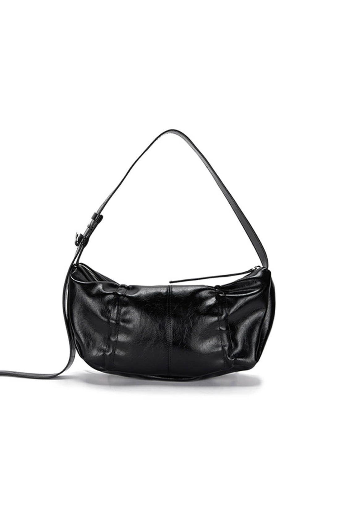 MATIN KIM - half shirring ribbon round bag in black 2