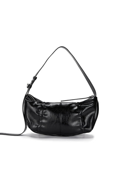 MATIN KIM - half shirring ribbon round bag in black 2