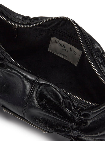 MATIN KIM - half shirring ribbon round bag in black 13