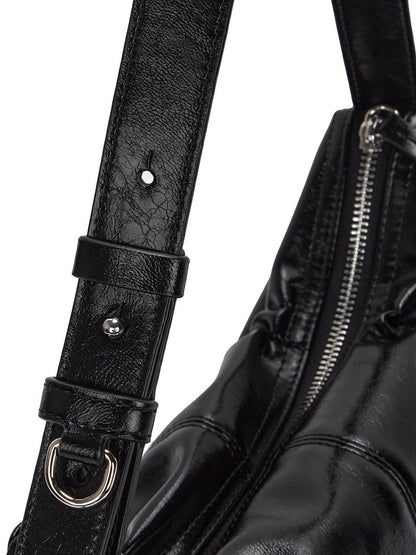 MATIN KIM - half shirring ribbon round bag in black 11