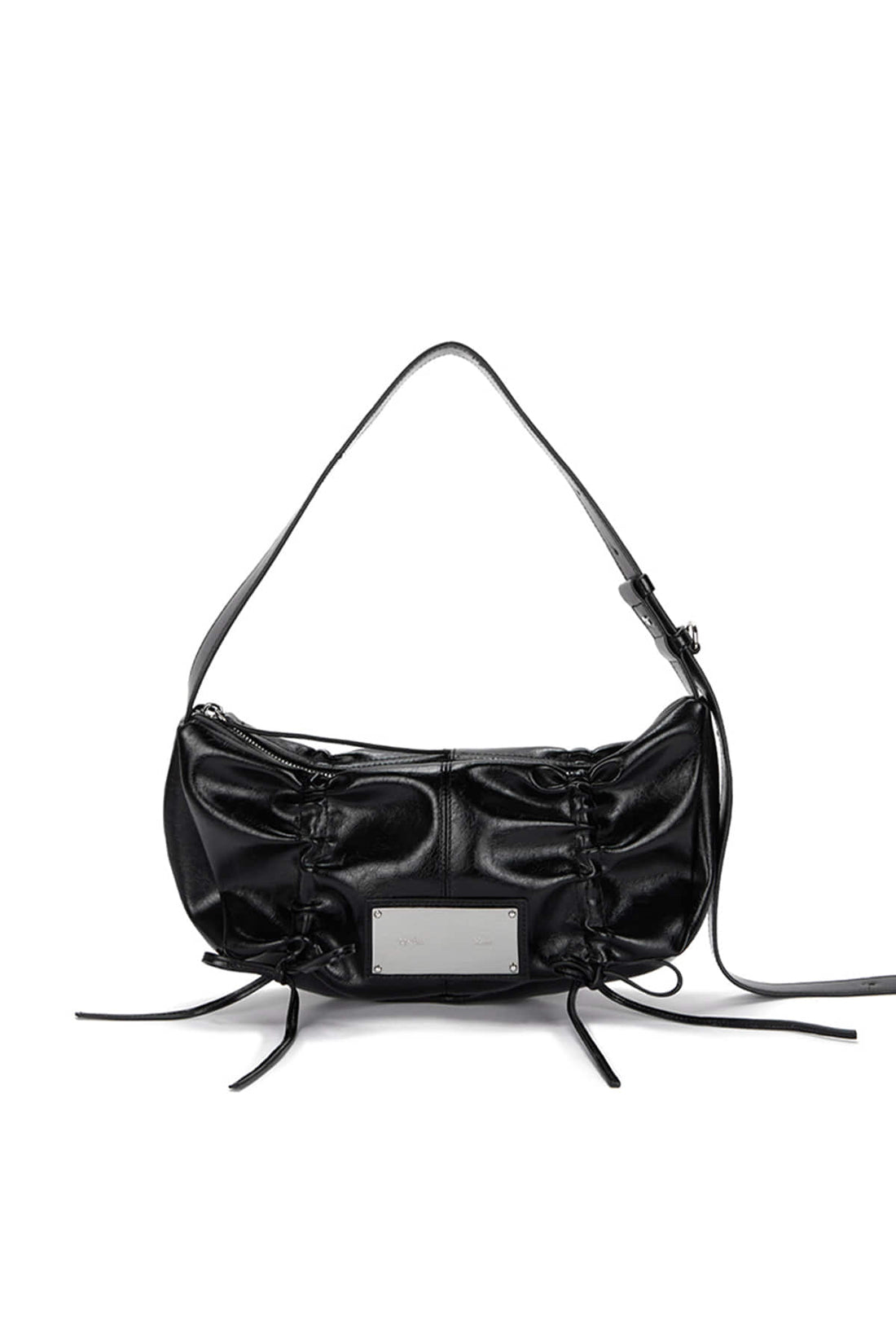 MATIN KIM - half shirring ribbon round bag in black 1