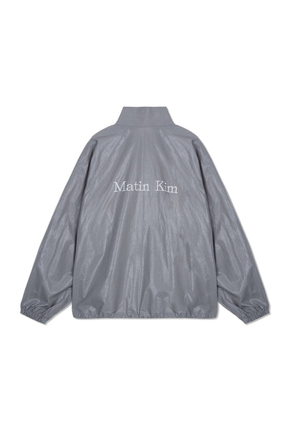 MATIN KIM - logo coating jumper for men in dark grey 2