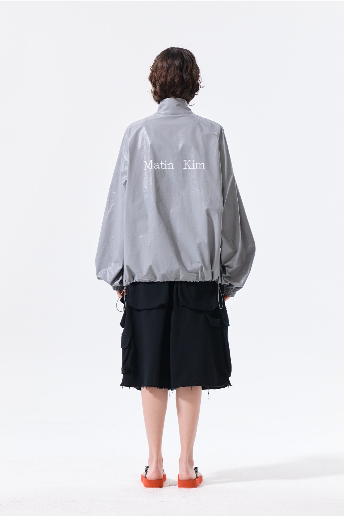 MATIN KIM - logo coating jumper in dark grey 8