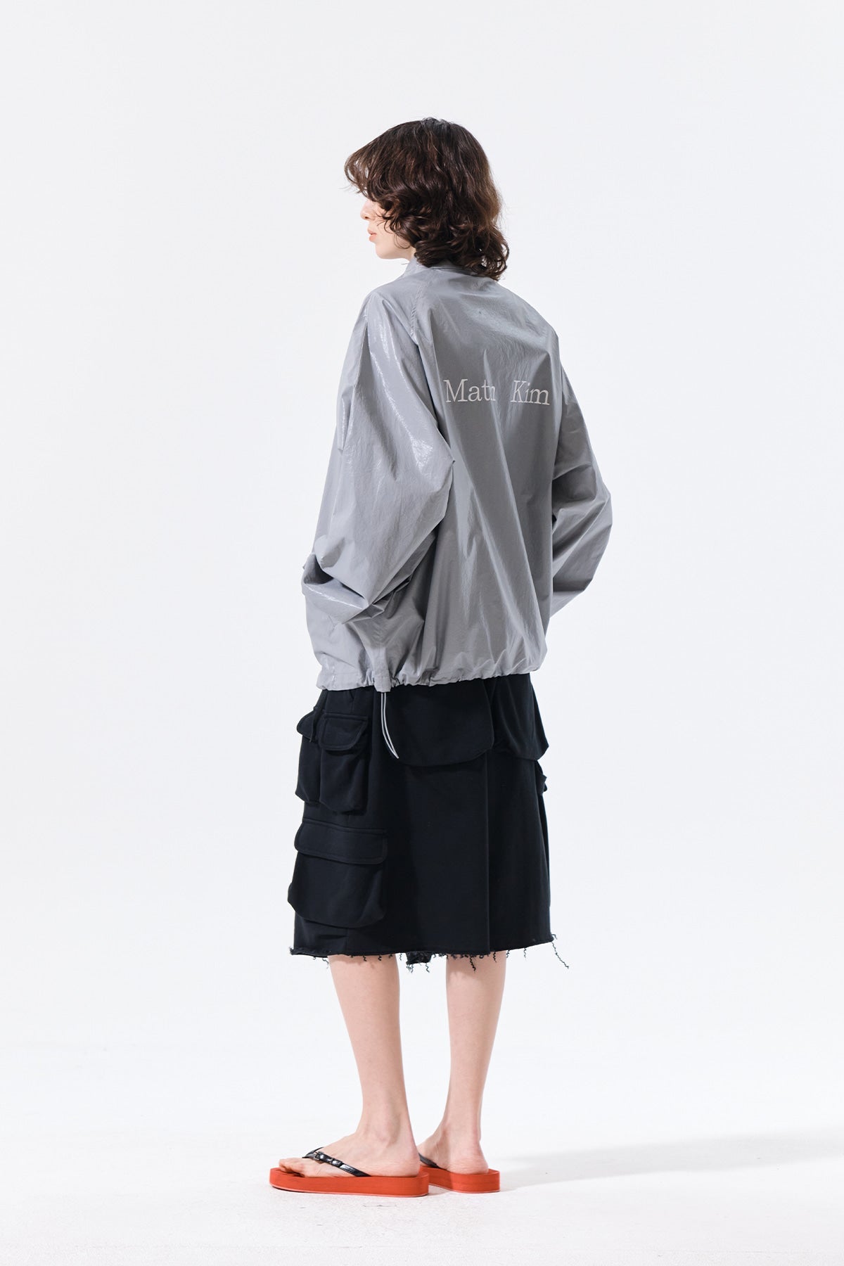 MATIN KIM - logo coating jumper in dark grey 21