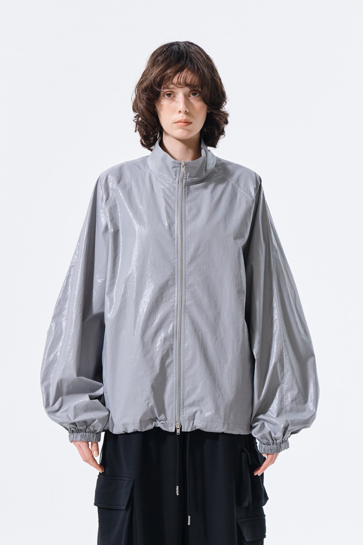 MATIN KIM - logo coating jumper in dark grey 17
