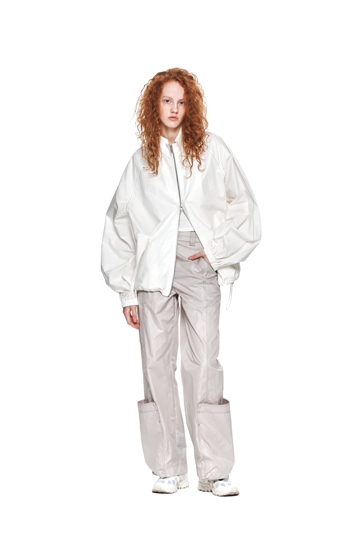 MATIN KIM - logo coating jumper in ivory 8