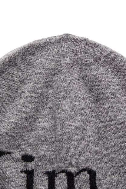 MATIN KIM - logo jacquard short beanie in grey 12