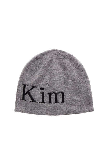 MATIN KIM - logo jacquard short beanie in grey 11