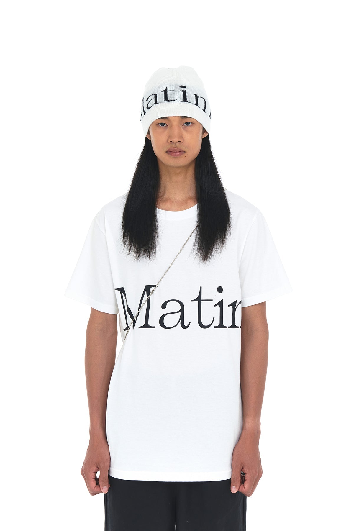 MATIN KIM - logo jacquard short beanie in white 13