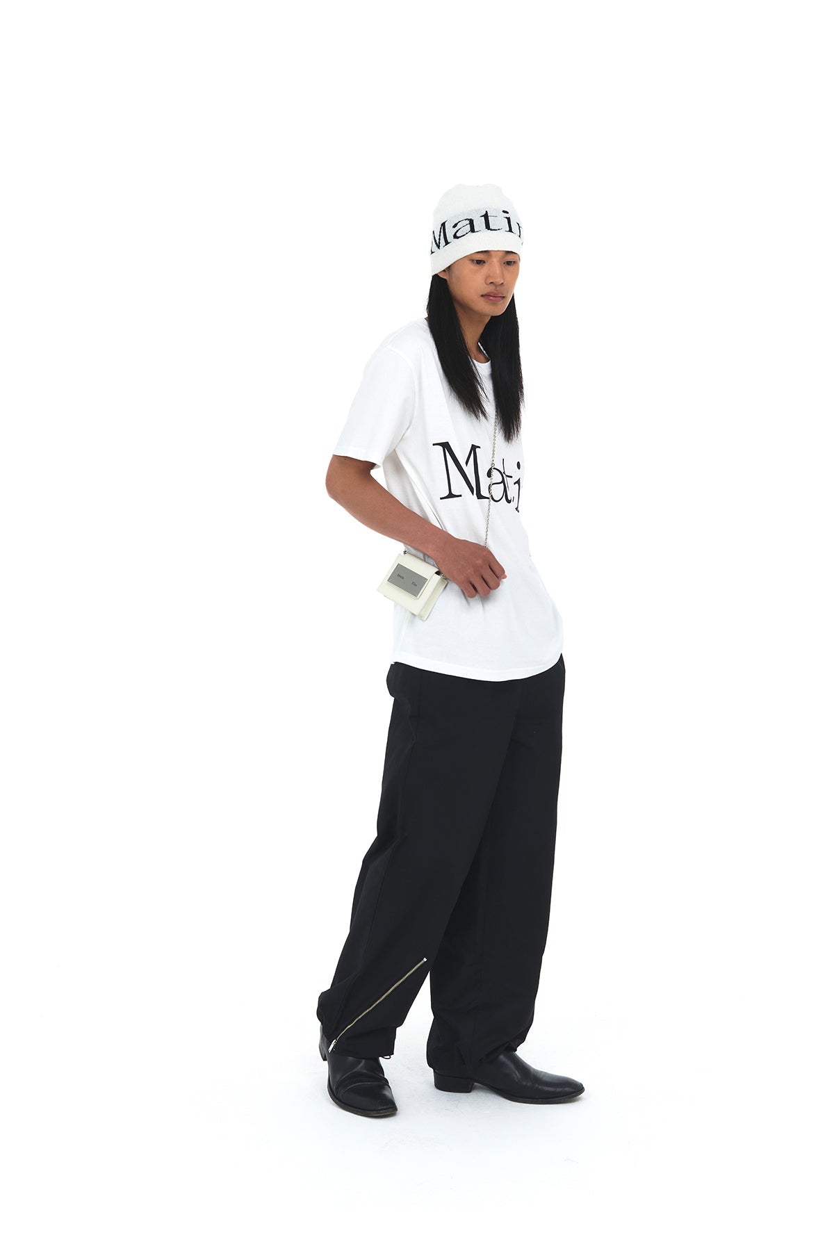 MATIN KIM - logo jacquard short beanie in white 7