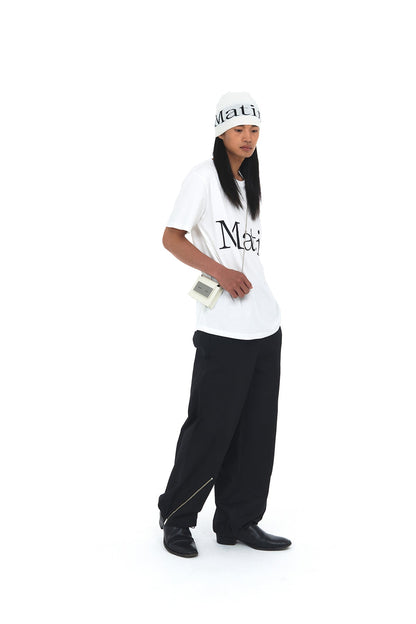 MATIN KIM - logo jacquard short beanie in white 7