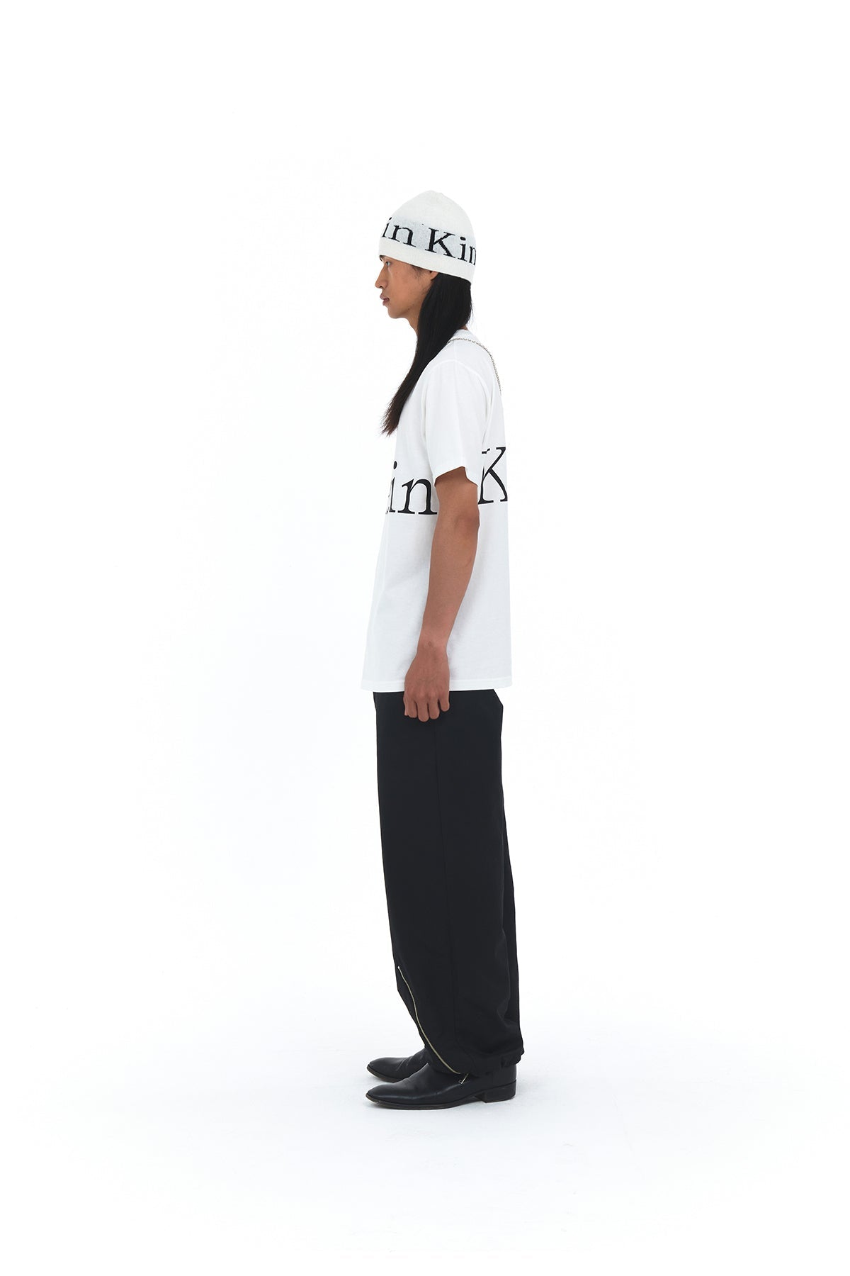 MATIN KIM - logo jacquard short beanie in white 5