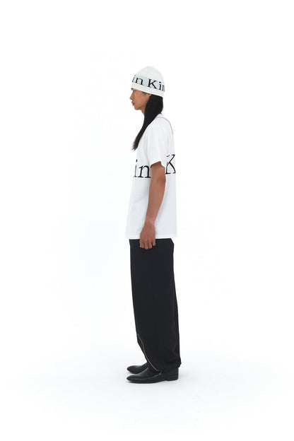 MATIN KIM - logo jacquard short beanie in white 5