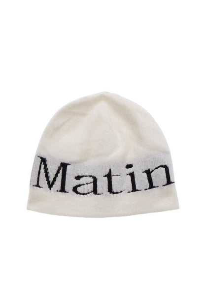 MATIN KIM - logo jacquard short beanie in white 1